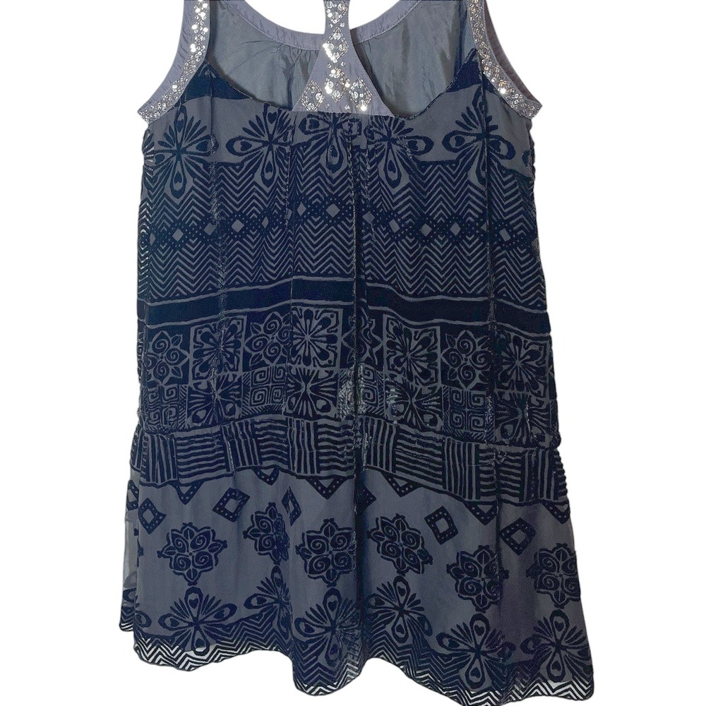 Free People Black Silk Burnout Velvet Sequin Mini Dress Size 12 Boho Racerback - Picture 4 of 7